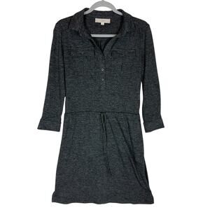 Ann Taylor Loft Sweater Dress Womens XS Gray Belted Waist Long Sleeve Collared